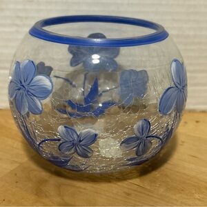 Fifth Avenue Crystal 5 Inch 'Blue Pansies' Crackled Votive Candle Holder